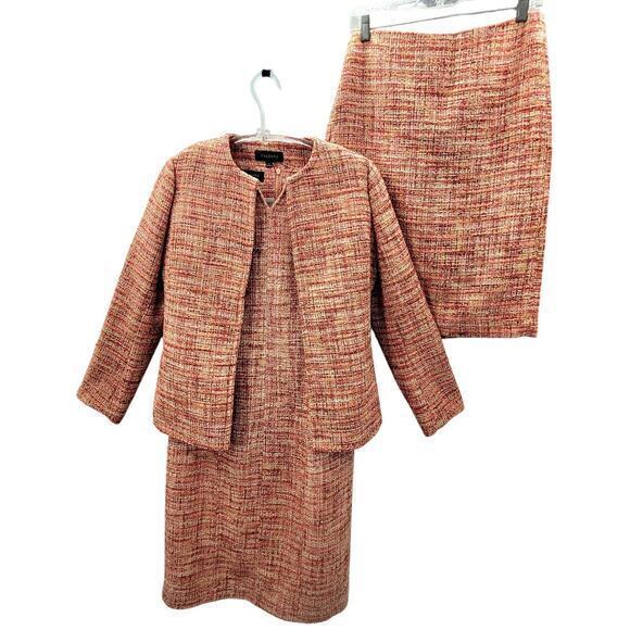 Talbots Pink Boucle Three Piece Corpcore Shift Dress‎ Straight Skirt Boxy Suit - Picture 1 of 16